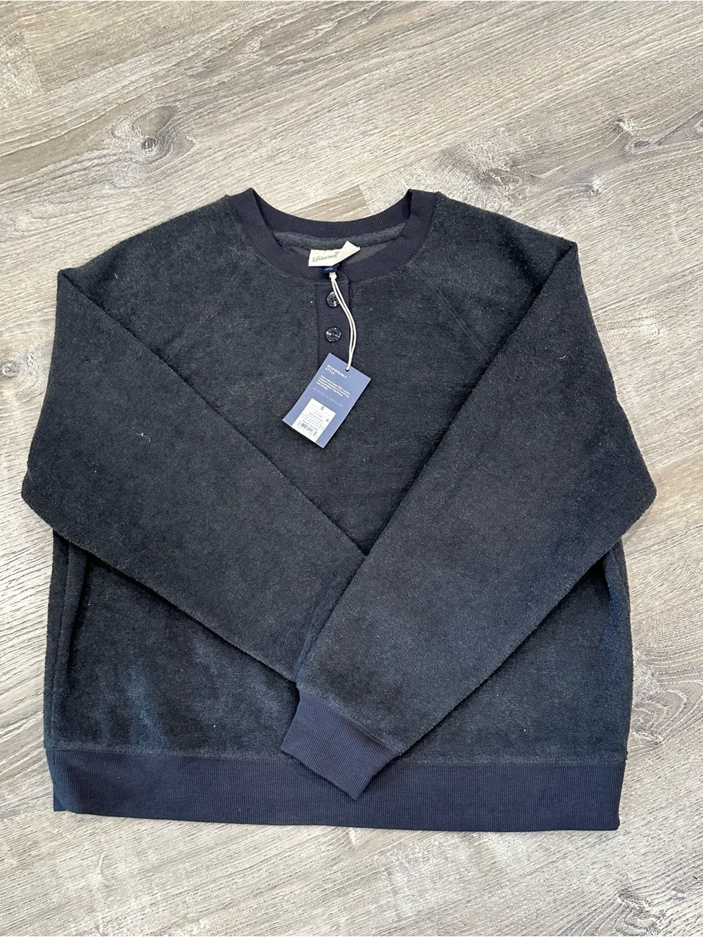 Universal Thread Black Crewneck Sweater with Henley Placket